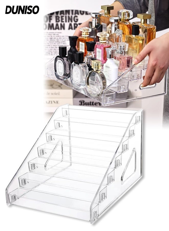 DUNISO 7-Layer Transparent Nail Polish Display Holder, Nail Polish Rack, Multi-Layer Trapezoidal Cosmetics Lipstick Organizer, Desktop Display Stand for Eyeshadow Palette, Powder Pad, Lipstick and Perfume, Professional Nail Salon Makeup Organizer - Image 1